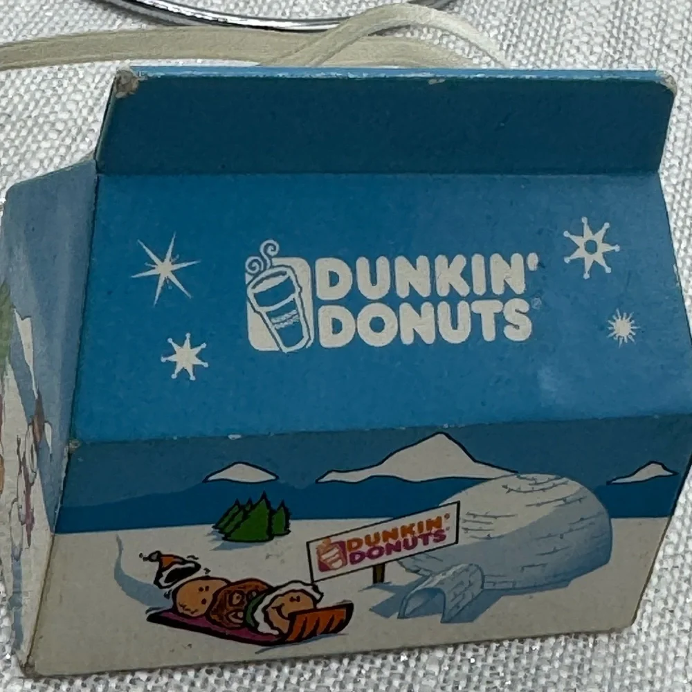 Dunkin' Donuts Holiday Ornament Set - munchkin box and coffee cup 2003